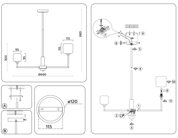 Люстра на штанге Ambrella Light LH53015